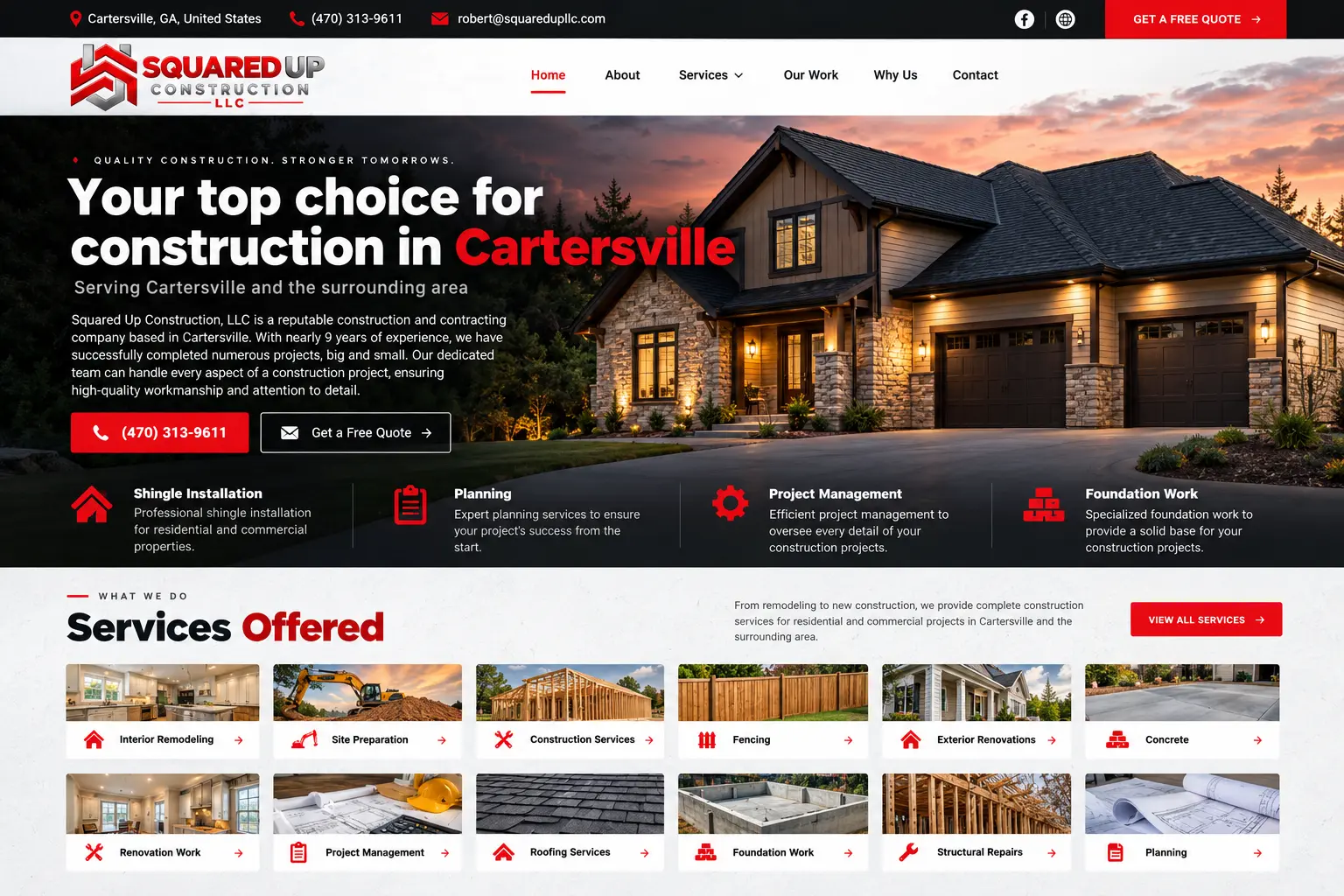 Squared Up Construction website
