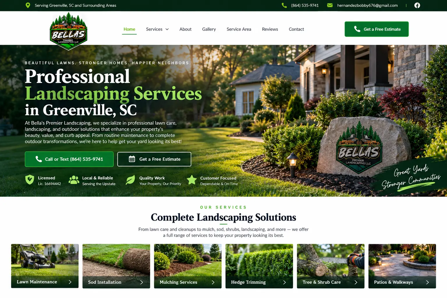Bella s Premier Landscaping website