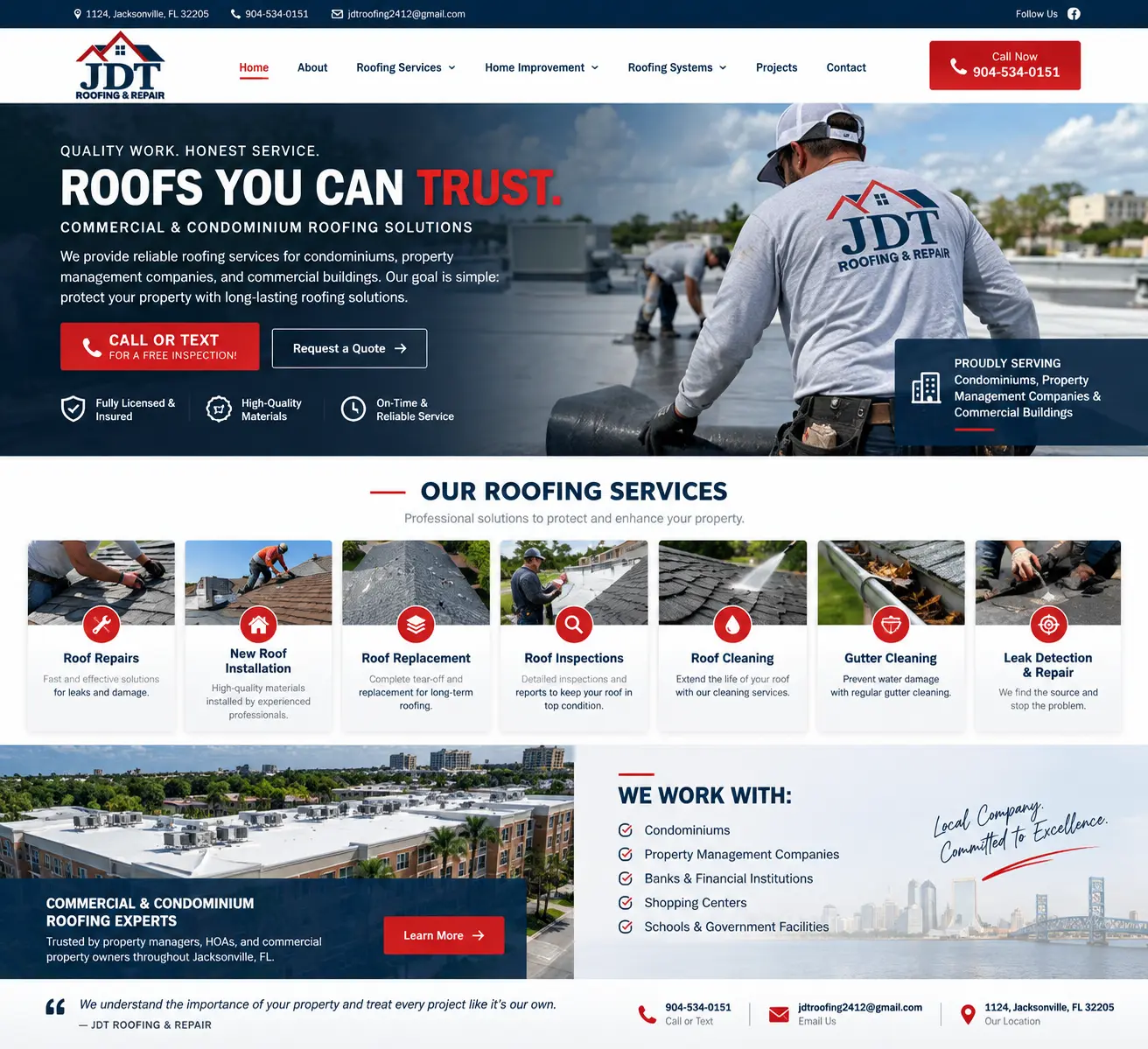 JDT Roofing Repair website