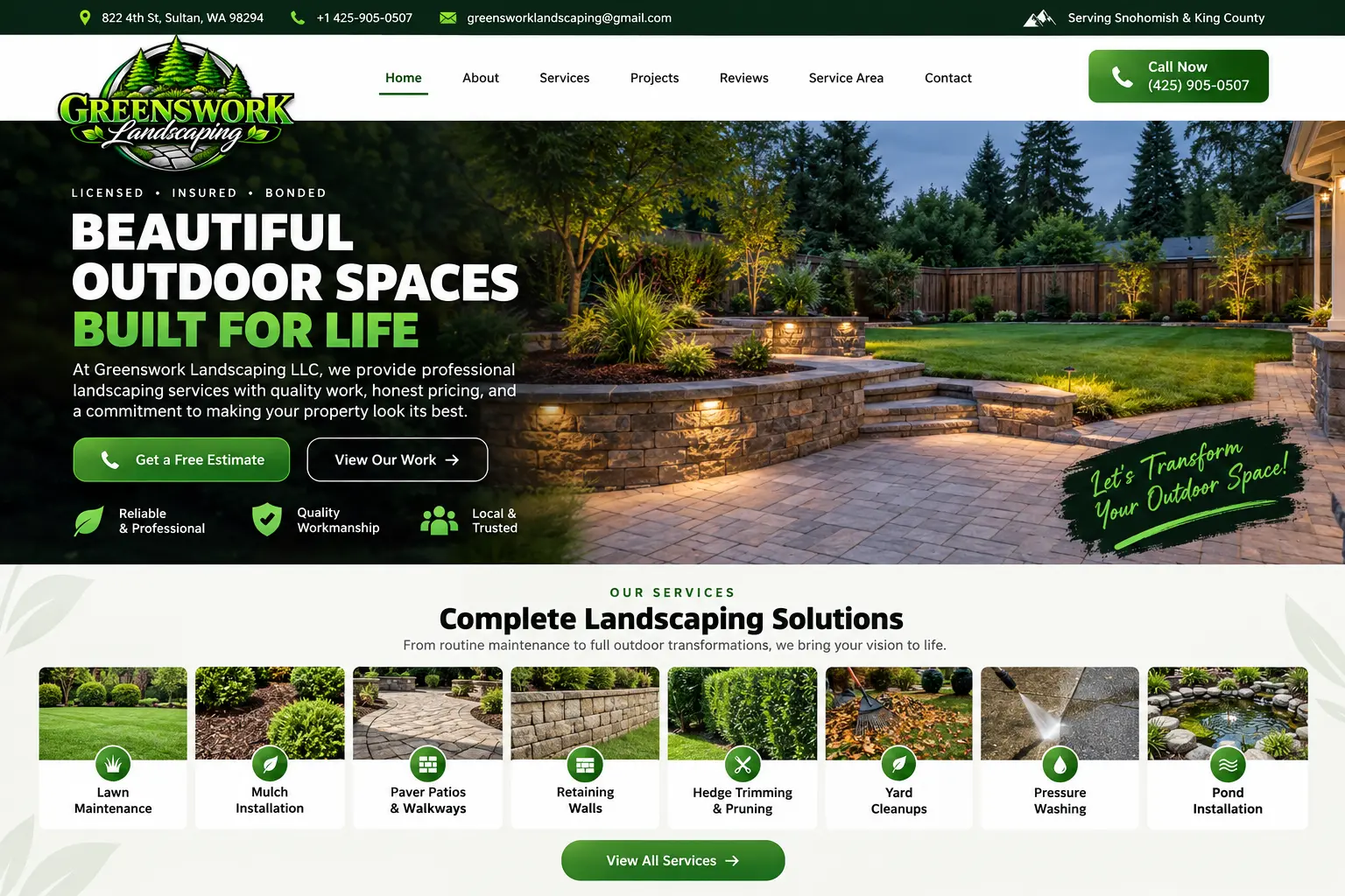 Greenswork Landscaping website