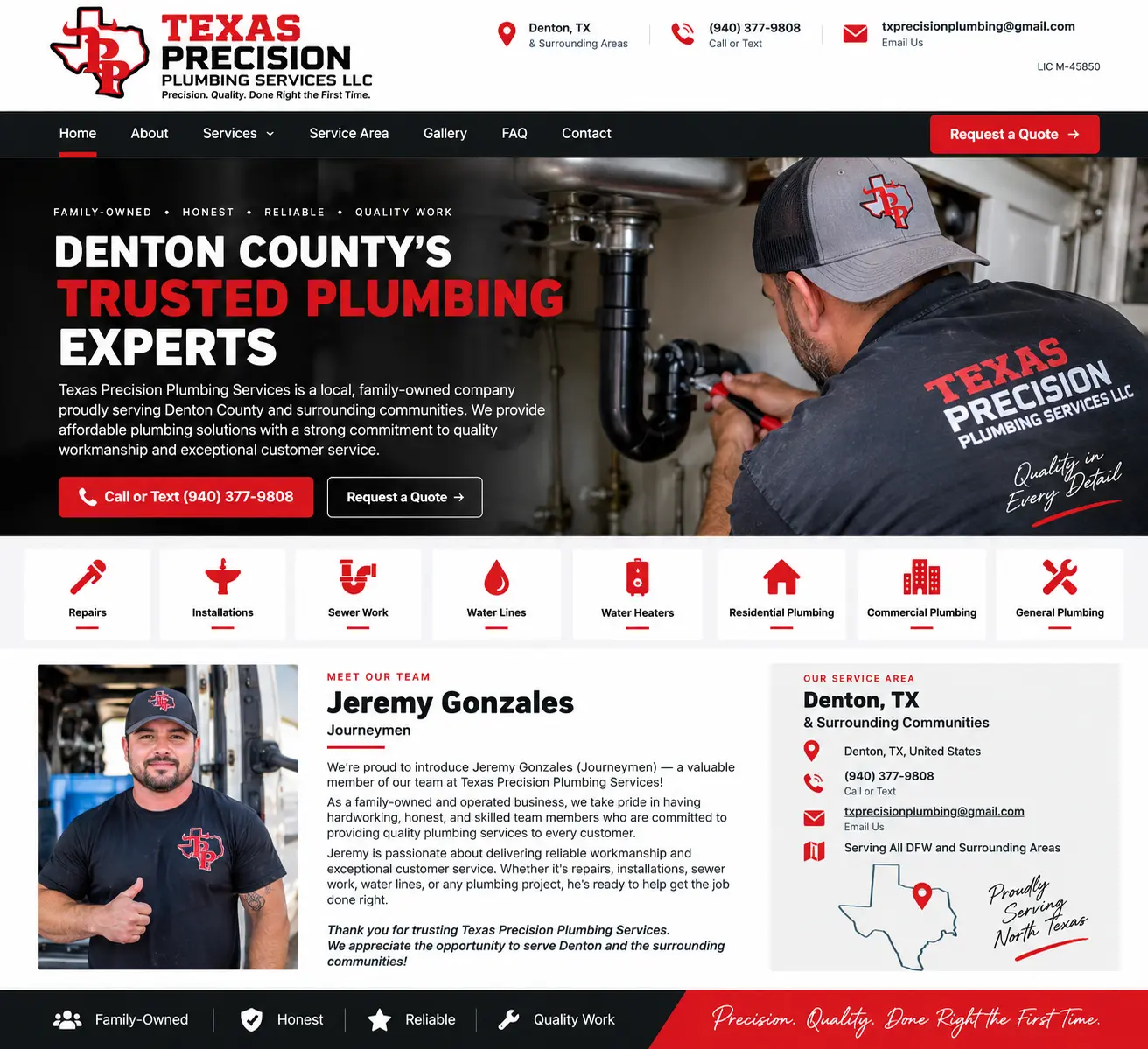 Texas Precision Plumbing Services website
